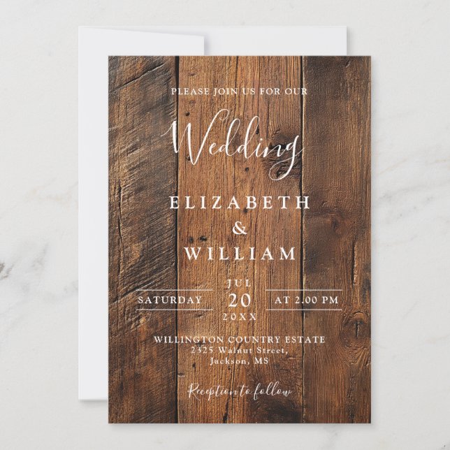 All In One Modern Rustic Barn Wood Wedding Invitation (Front)