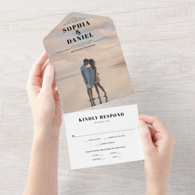 All in One Modern Wedding Invite With Photo (Tearaway)