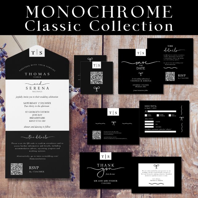All in One Monochrome Black White QR Code Wedding Invitation (Creator Uploaded)