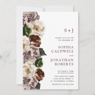 All in One Monogram Moody Floral Border Wedding Invitation
