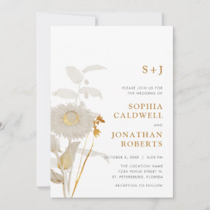 All in One Monogram Vintage Floral Wedding Invitation