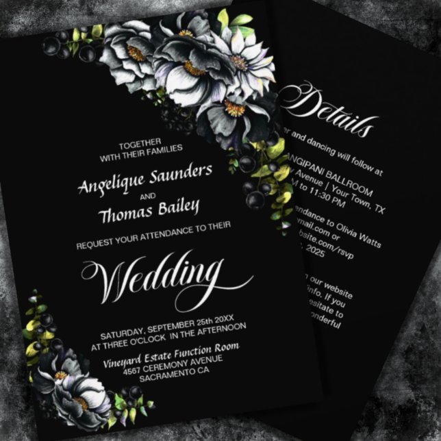 All In One Moody Black Floral Wedding Invitation (Creator Uploaded)