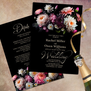 All In One Moody Black Floral Wedding Invitation