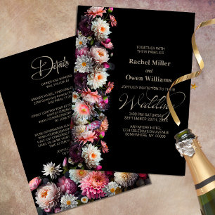 All In One Moody Floral Black Wedding Invitation