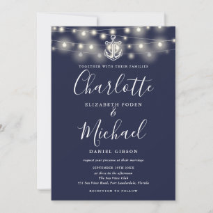 All In One Nautical String Lights Navy Wedding Invitation