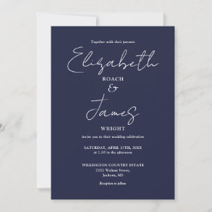 All In One Navy Blue Minimalist Elegant Wedding Invitation