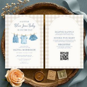 All in One Neutral Blue Jean Baby Baby Shower  Invitation