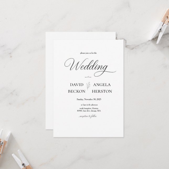 All-In-One Neutral Modern Boho Wedding  Invitation (Front/Back In Situ)
