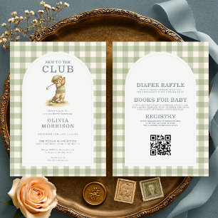 All in One New to Club Golf Bear Baby Shower Invitation