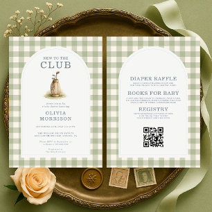 All in One New to Club Golf Gingham Baby Shower Invitation