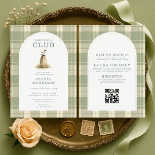 All in One New to Club Golf Plaid Baby Shower Invitation