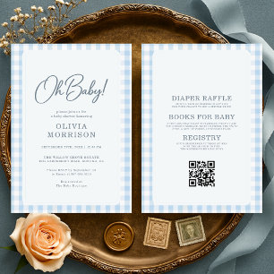 All in One Oh Baby Boy Blue Gingham Baby Shower Invitation