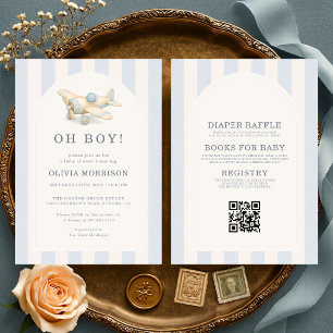 All in One Oh Boy Blue Aeroplane Baby Shower Invitation