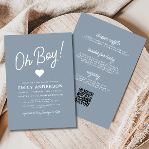 All in One Oh Boy Dusty Blue Baby Shower Invitation