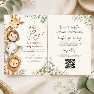 All in One Oh Boy Safari Animal Boy's Baby Shower Invitation