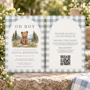 All in One Oh Boy Woodland Bear Baby Shower Invitation