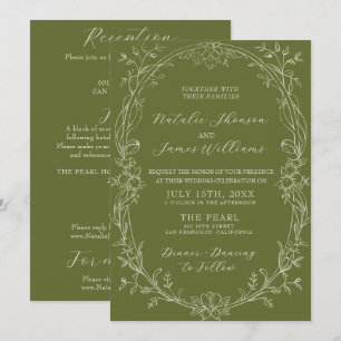 All In One Olive Green Floral Old Money Wedding Invitation