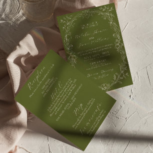 All In One Olive Green Floral Old Money Wedding Invitation