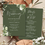 All In One Olive Green Greenery Floral Wedding Invitation<br><div class="desc">This elegant olive green botanical greenery leaves wedding invitation can be personalised with your information in chic typography. With all your special wedding day information on the reverse,  including your RSVP,  accommodation,  and additional details. Designed by Thisisnotme©</div>