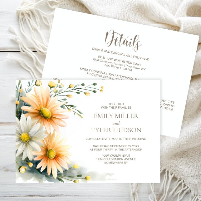 All in One Orange and White Daisies Wedding Invitation (Creator Uploaded)
