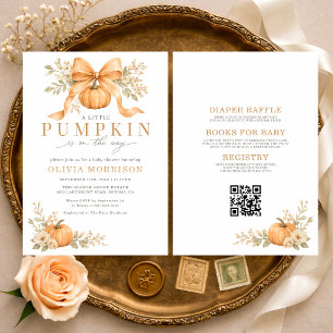 All in One Orange Bow Pumpkin Fall Baby Shower Invitation