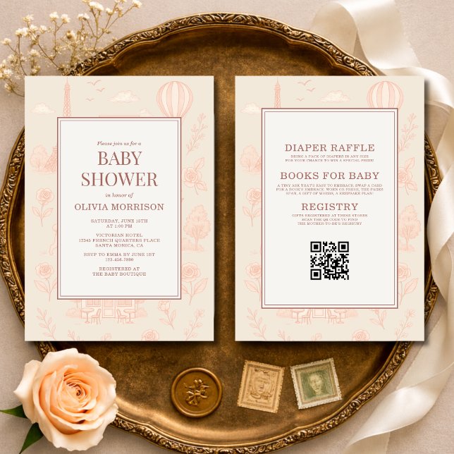 All in One Paris French Toile QR Code Baby Shower Invitation (Creator Uploaded)