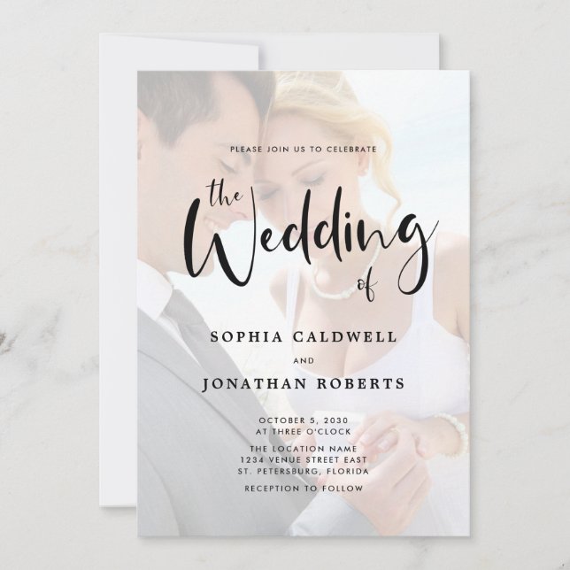 All in One Photo Overlay Calligraphy Wedding Invitation (Front)