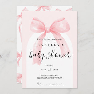 All In One Pink Bow Baby Shower Invitation