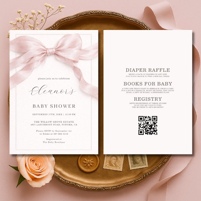 All in One Pink Bow Girl Baby Shower Invitation (Creator Uploaded)