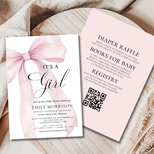 All in One Pink Bow It's a Girl Baby Shower Invitation (Creator Uploaded)