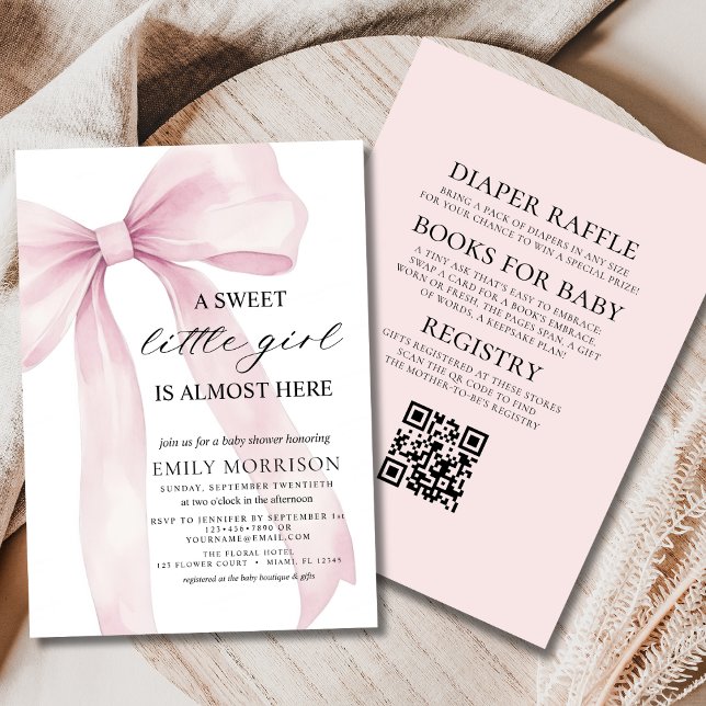 All in One Pink Bow Sweet Little Girl Baby Shower Invitation (Creator Uploaded)