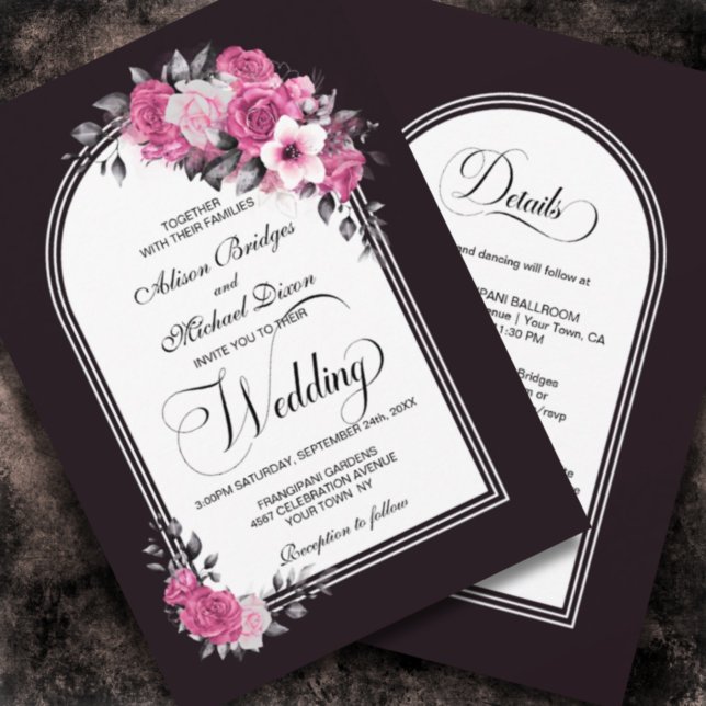 All In One Pink Floral Arch Mulberry Wedding Invitation (Creator Uploaded)