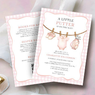 All In One Pink Golf Clothesline Baby Shower Invitation