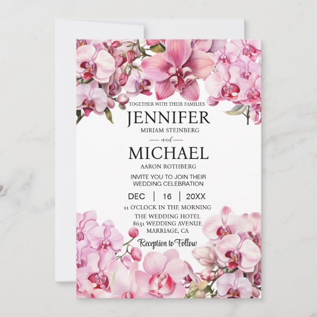 All in One Pink Orchids Wedding Invitations (Front)