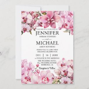 All in One Pink Orchids Wedding Invitations