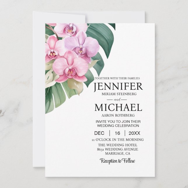 All in One Pink Orchids Wedding Invitations (Front)