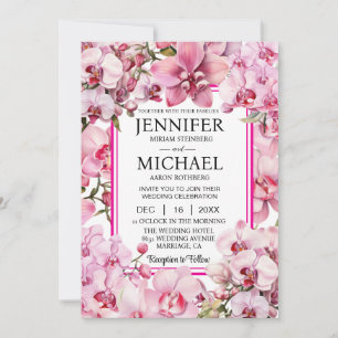 All in One Pink Orchids Wedding Invitations