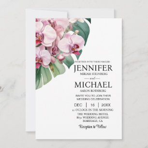 All in One Pink Orchids Wedding Invitations