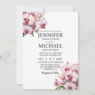 All in One Pink Orchids Wedding Invitations