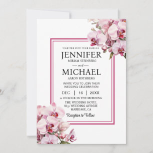 All in One Pink Orchids Wedding Invitations
