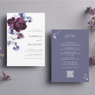 All In One Plum Purple & Indigo Floral Wedding Invitation