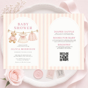 All in One Preppy Bear Pink Girl Baby Shower Invitation