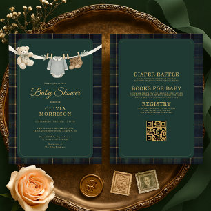 All in One Preppy Teddy Bear Plaid Baby Shower Invitation