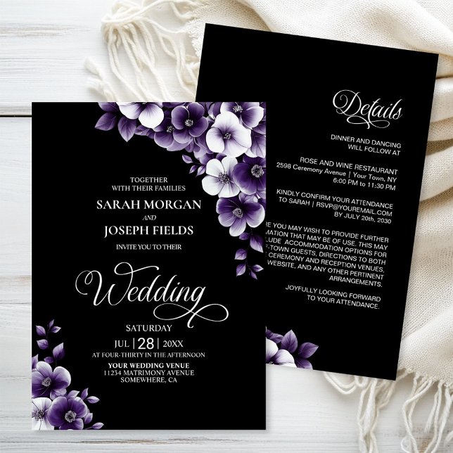All in One Purple Floral Wedding Invitation (Creator Uploaded)