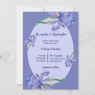 All in one, purple irises with oval frame Wedding Invitation