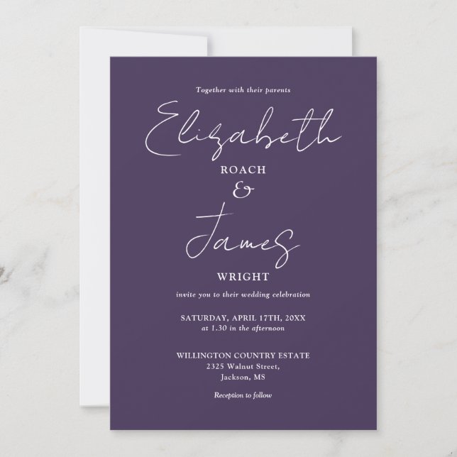 All In One Purple Minimalist Elegant Wedding Invitation (Front)