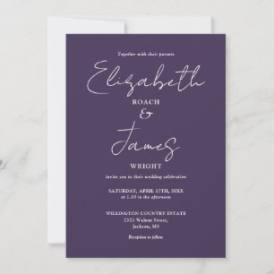 All In One Purple Minimalist Elegant Wedding Invitation