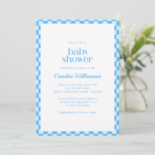 All in One QR Code Blue Check Retro Baby Shower Invitation