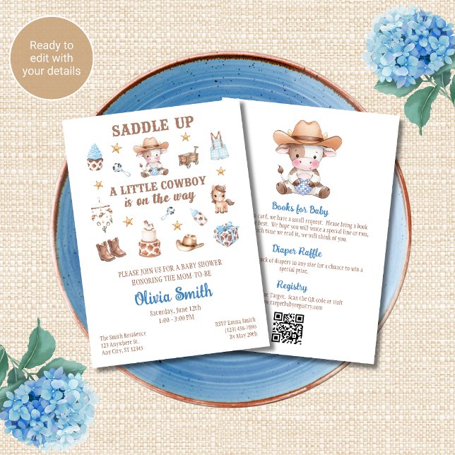 All in One QR Code Cowboy Baby Shower Invitation (Creator Uploaded)