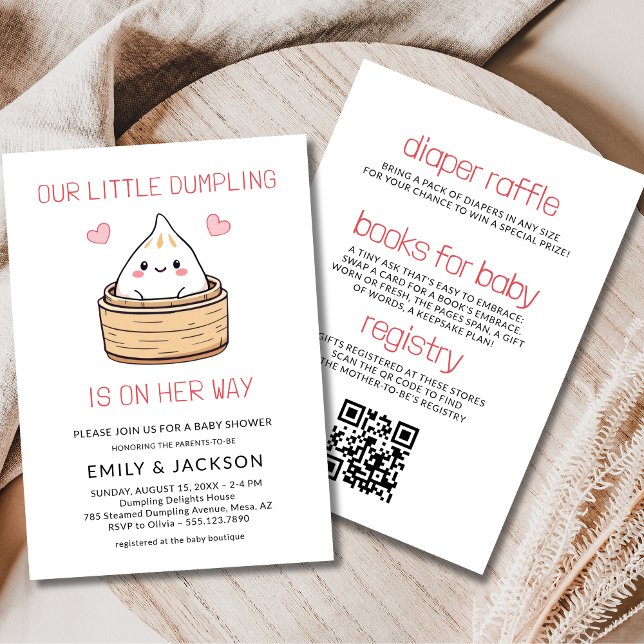 All in One QR Code Dumpling Baby Shower Invitation (Creator Uploaded)
